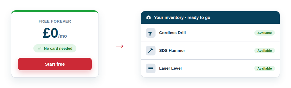 The Free Forever plan — track assets, print QR labels and scan on site without paying or entering a card.