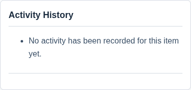 Screenshot — the Activity History showing recent changes with user names and dates.