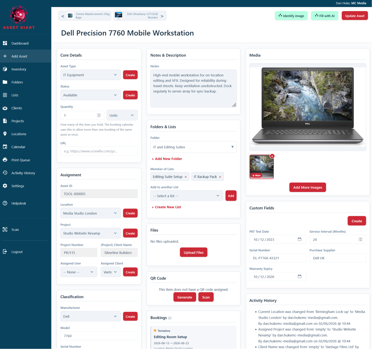 Screenshot — the Add/Edit Asset page, showing the sections that make up a full asset profile.