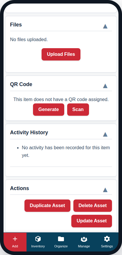 The Actions card on a phone.
