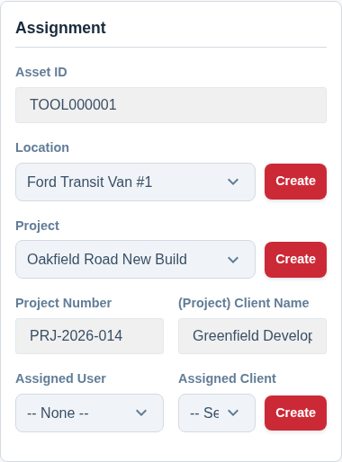 A screenshot of the Assignment card with all fields visible.