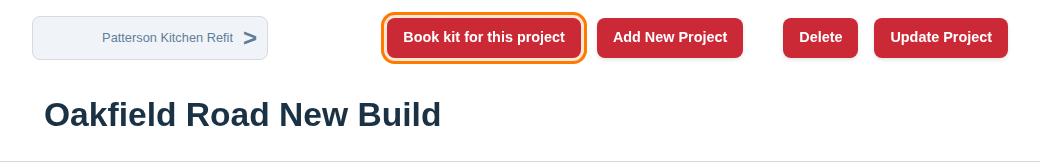 The Edit Project page with the Book kit for this project button highlighted in the top-right actions.