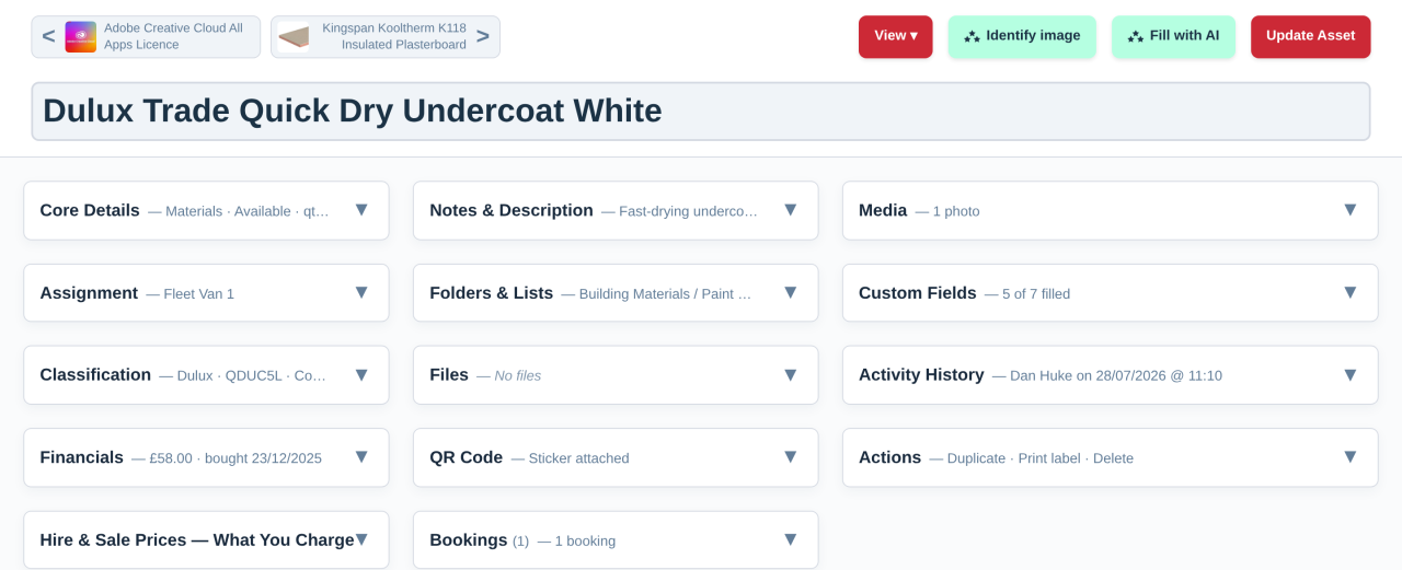 The Add/Edit Asset page with every card collapsed to its one-line summary.