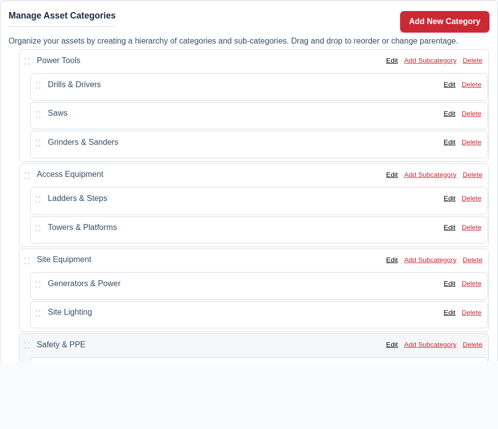 A screenshot of the Category Manager interface, showing a nested list of categories.