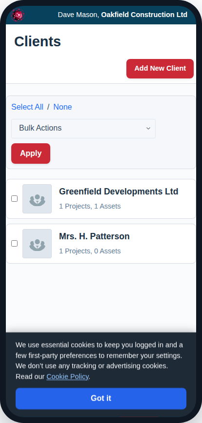 The Clients list on a phone.