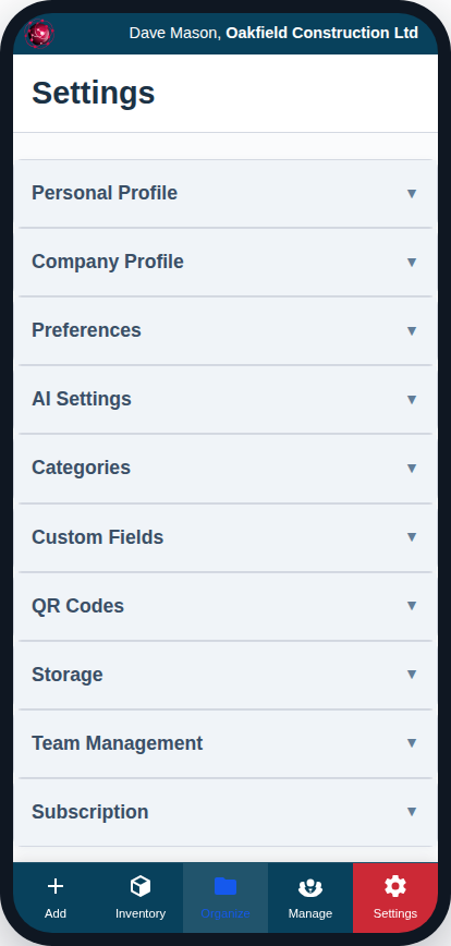 The Custom Fields settings on a phone.