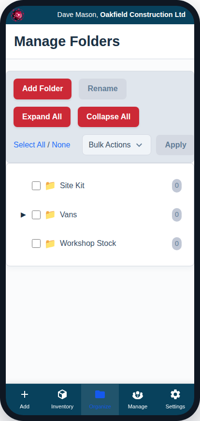 The Folders Explorer on a phone.