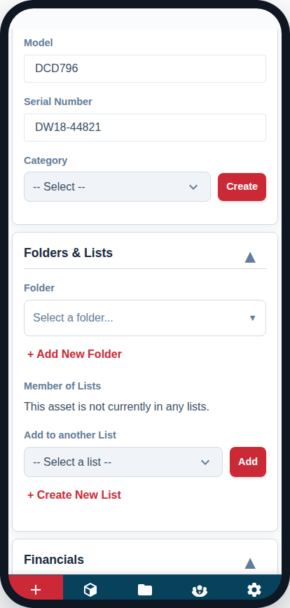 The Folders & Lists card on a phone.