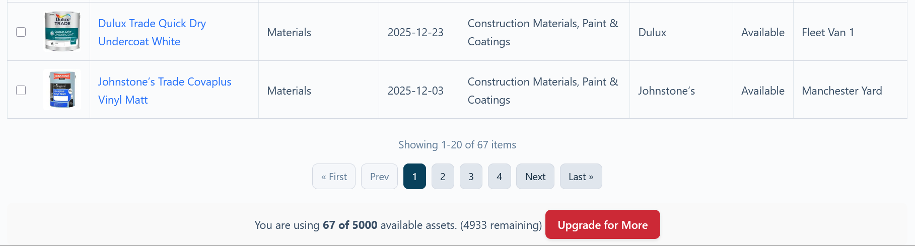 The inventory plan usage counter at the bottom of the inventory page.