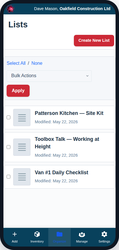 The Lists viewer on a phone.