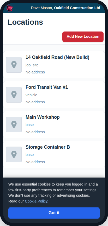 The Locations list on a phone.