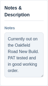 A screenshot of the Notes & Description card with some example text.