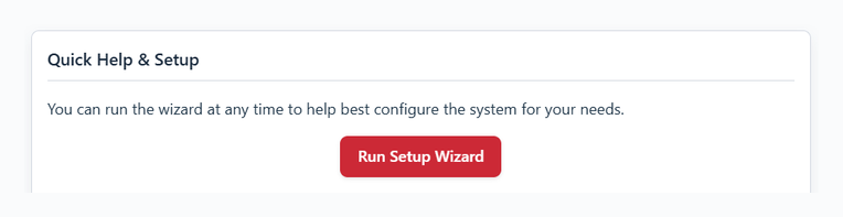 Screenshot of the "Run Setup Wizard" button on the dashboard.