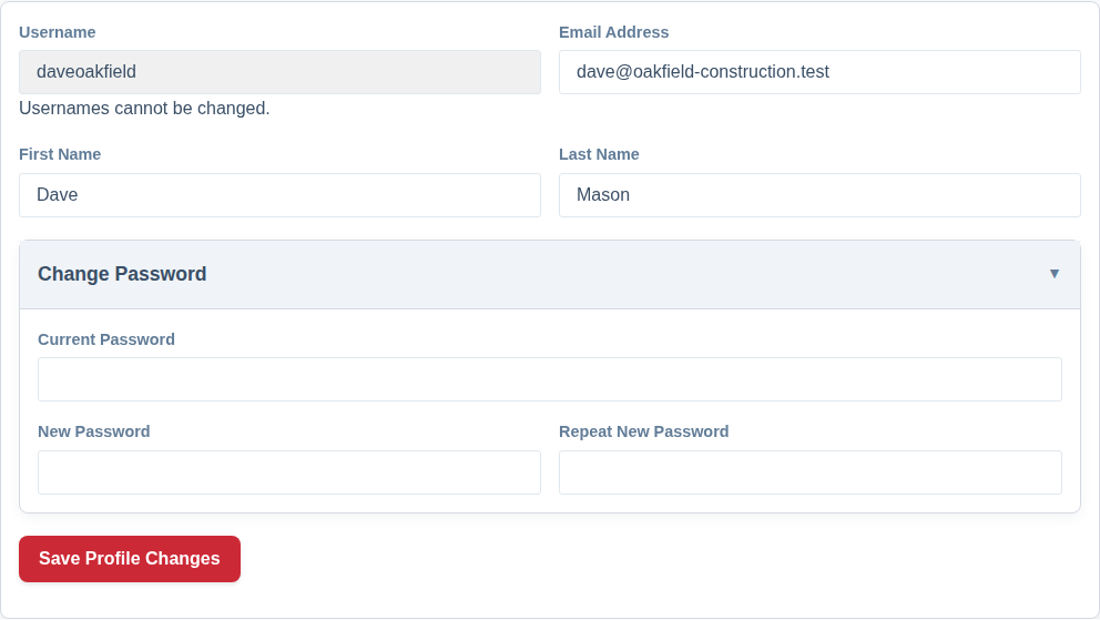 A screenshot of the Personal Profile settings page.