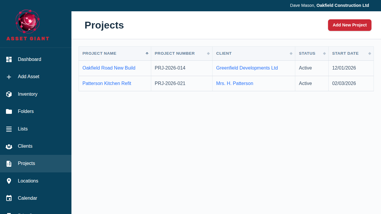 Screenshot of the 'Assets Assigned to This Project' card on the edit project page.