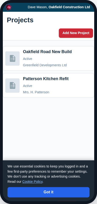 The Projects list on a phone.