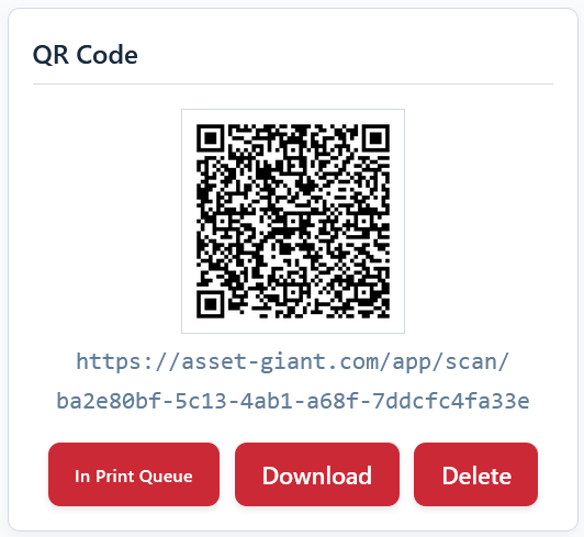 A screenshot of the QR Code card in both its 'before' and 'after' state, showing the 'Generate' button and then the generated QR code with its action buttons.