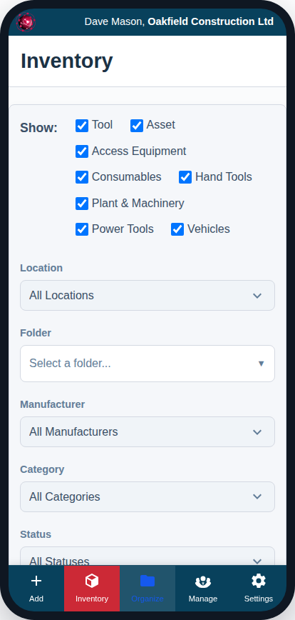 Sorting the inventory on a phone.