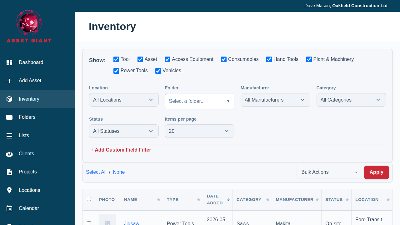 A screenshot of the desktop inventory table, showing multiple columns of data.